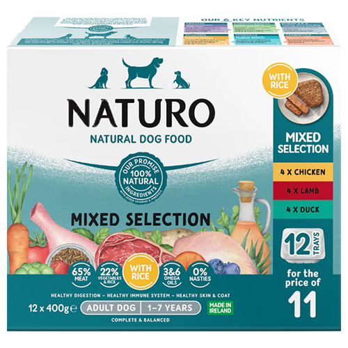 Naturo Adult Dog Mixed Selection with Rice Variety Pack Trays 400g x 12